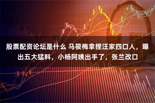 股票配资论坛是什么 马筱梅拿捏汪家四口人，曝出五大猛料，小杨阿姨出手了，张兰改口